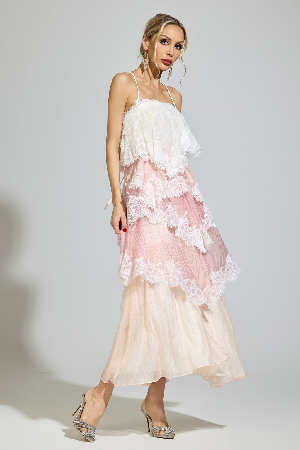 Ravelix Pink Lace Maxi Dress