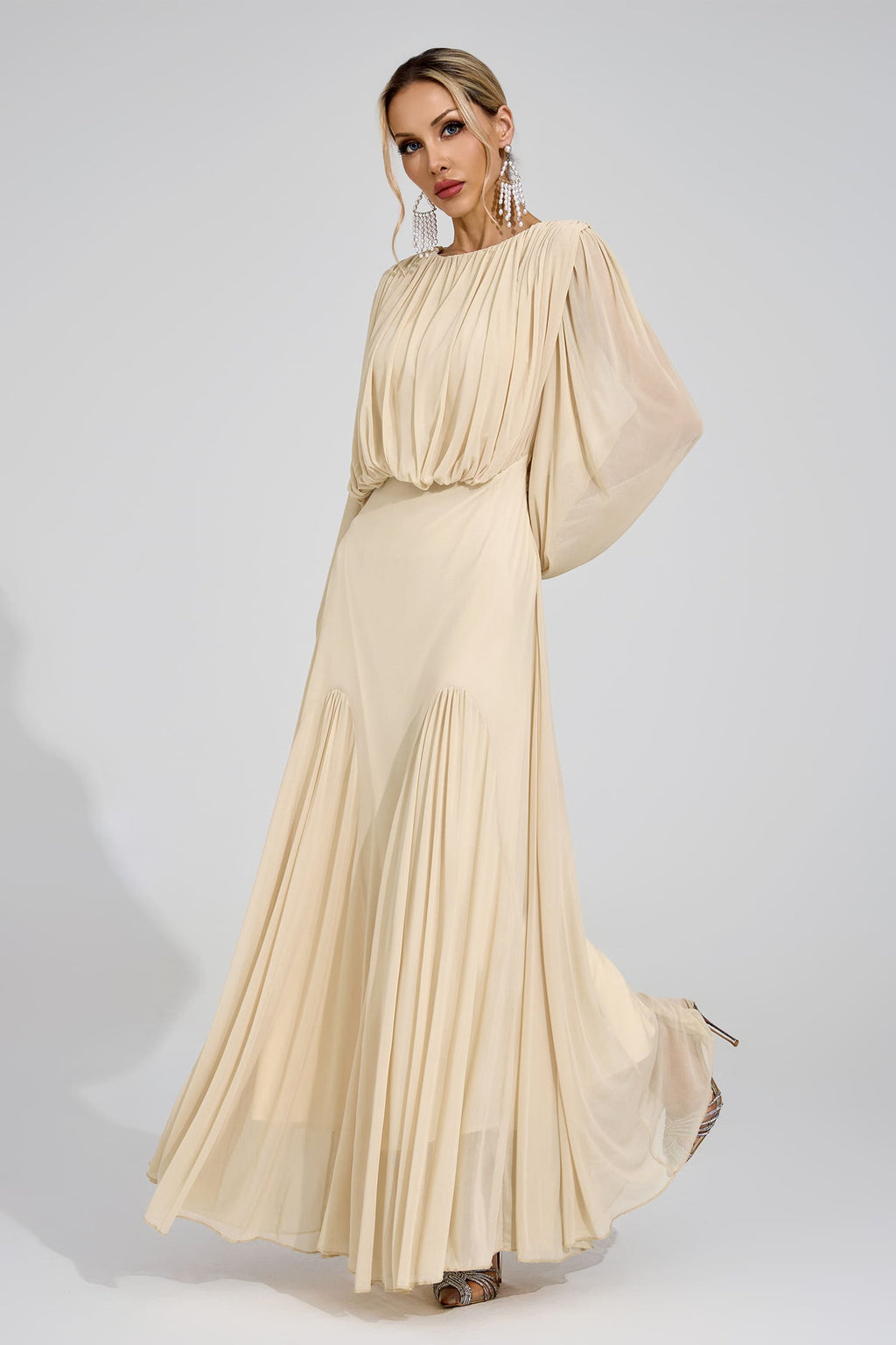 Laxory Yellow Pleated Maxi Dress