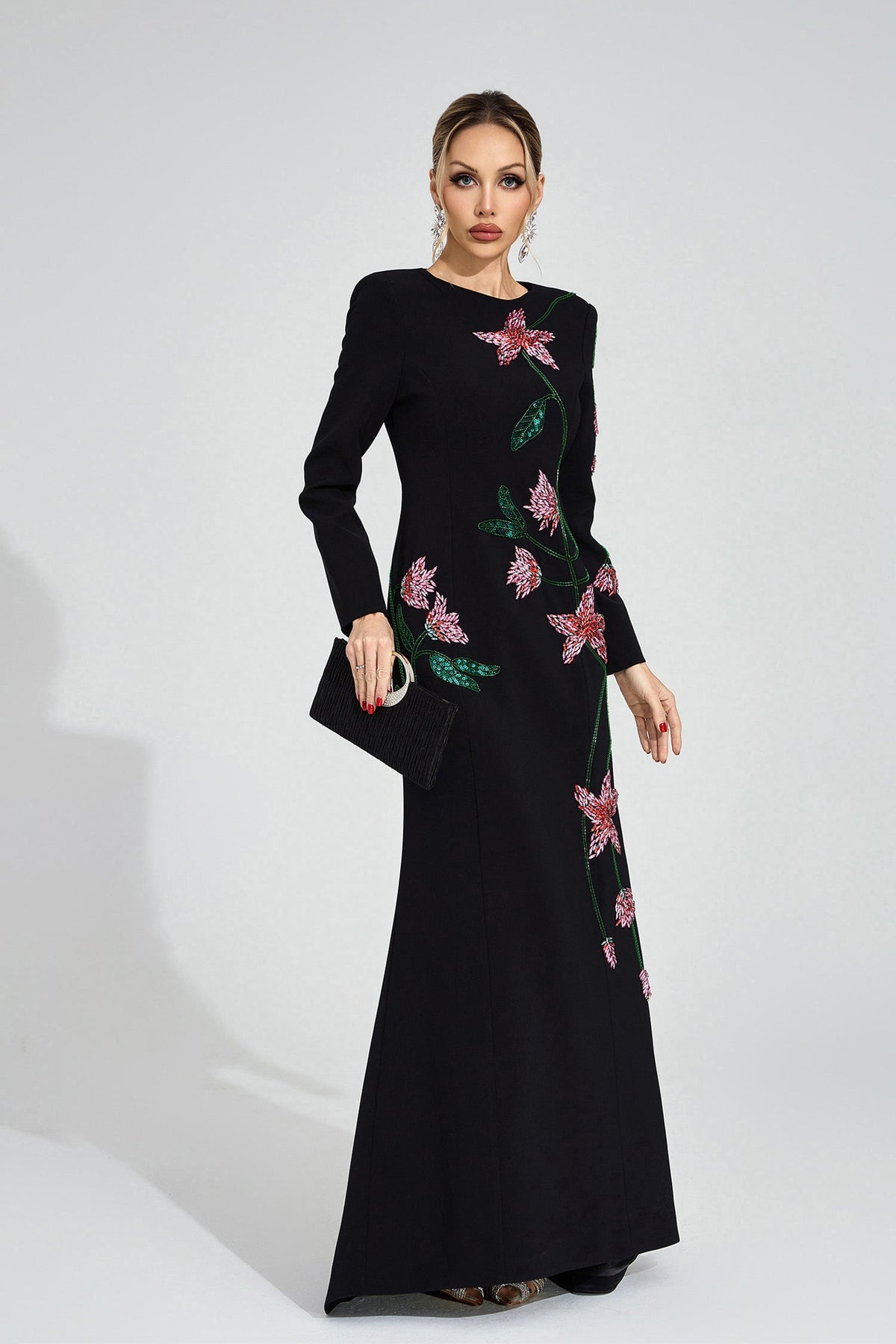 Aerthion Black Floral Maxi Dress