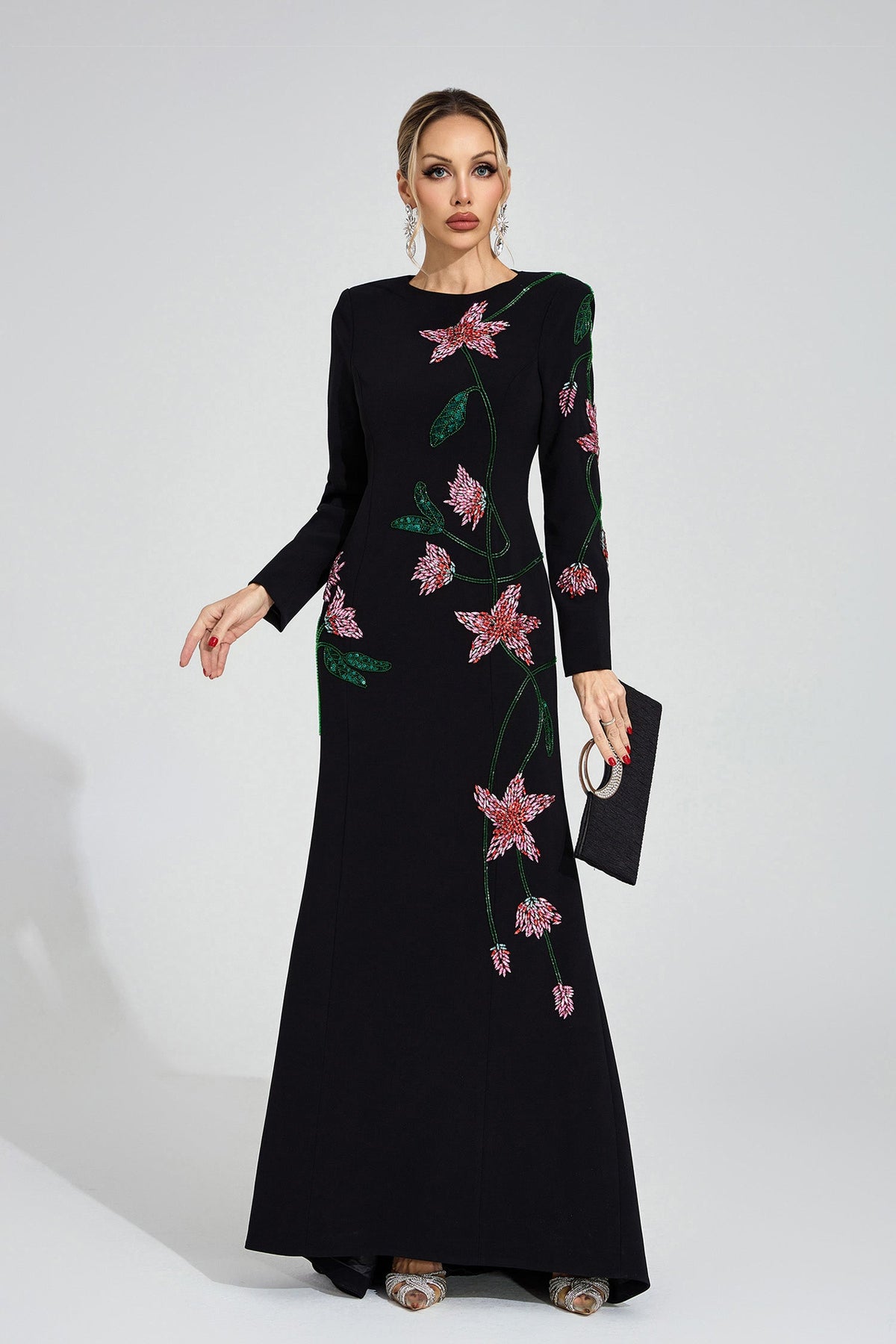Aerthion Black Floral Maxi Dress