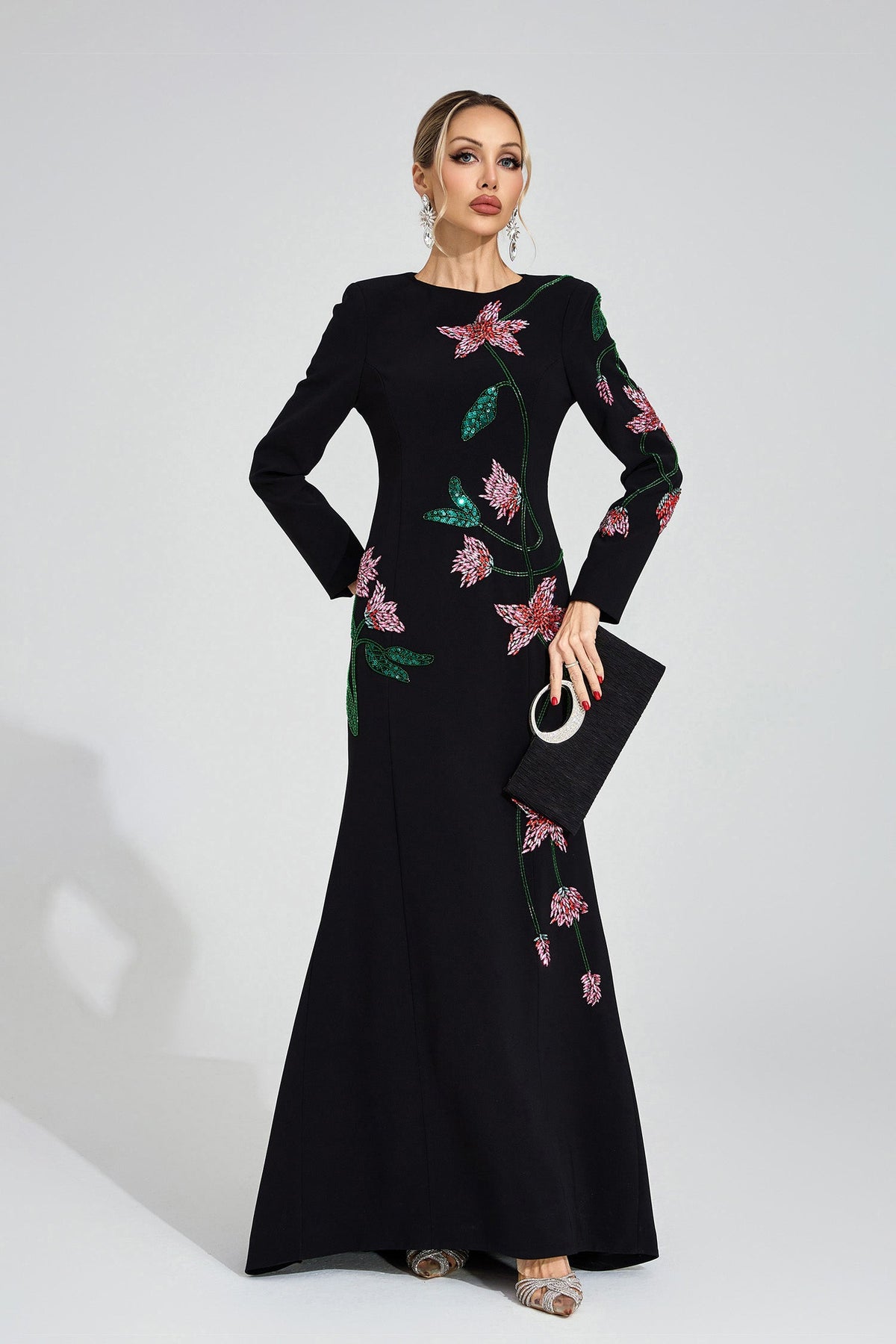 Aerthion Black Floral Maxi Dress