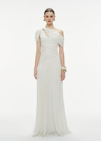 Osenia Pleated Draped Shoulder Maxi Dress