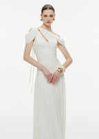 Osenia Pleated Draped Shoulder Maxi Dress