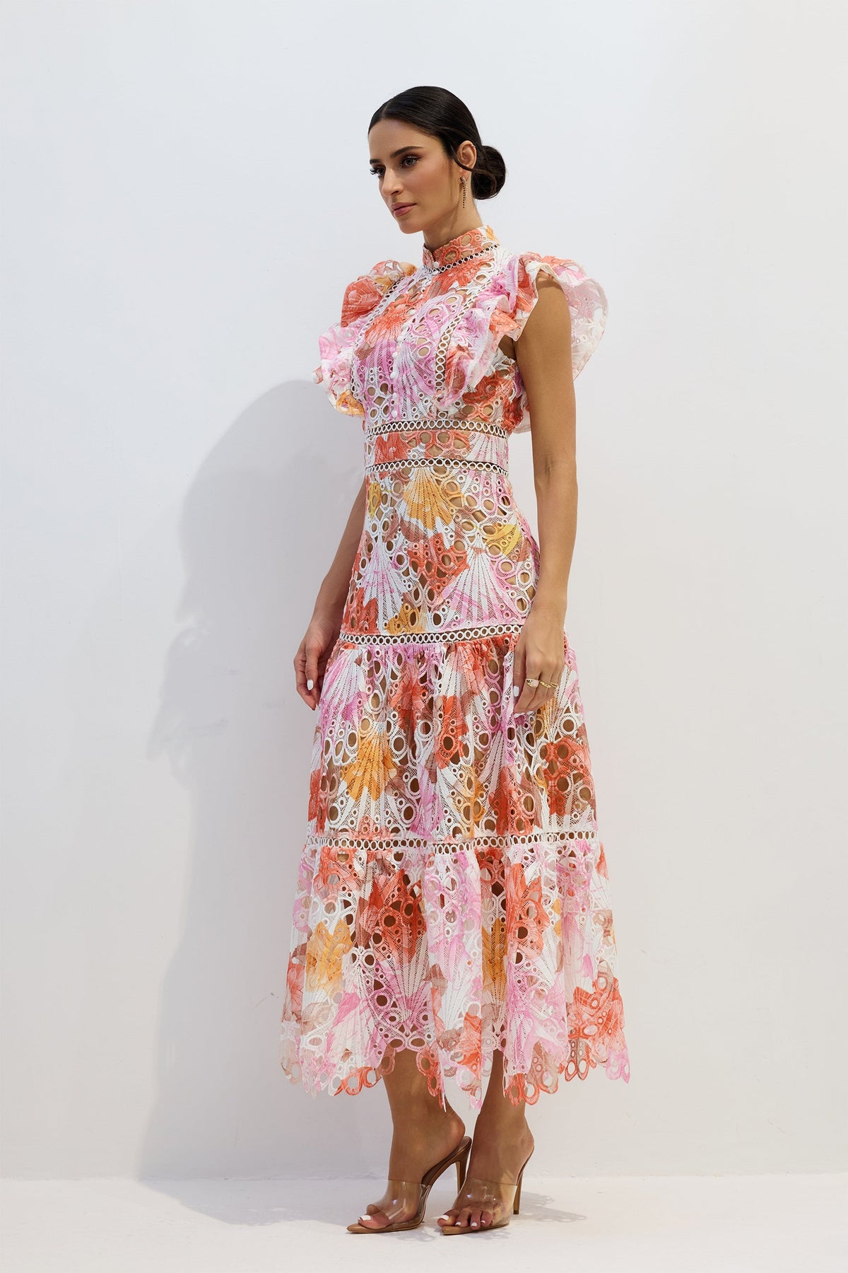 Cellini Print Lace Embroidered Maxi Dress