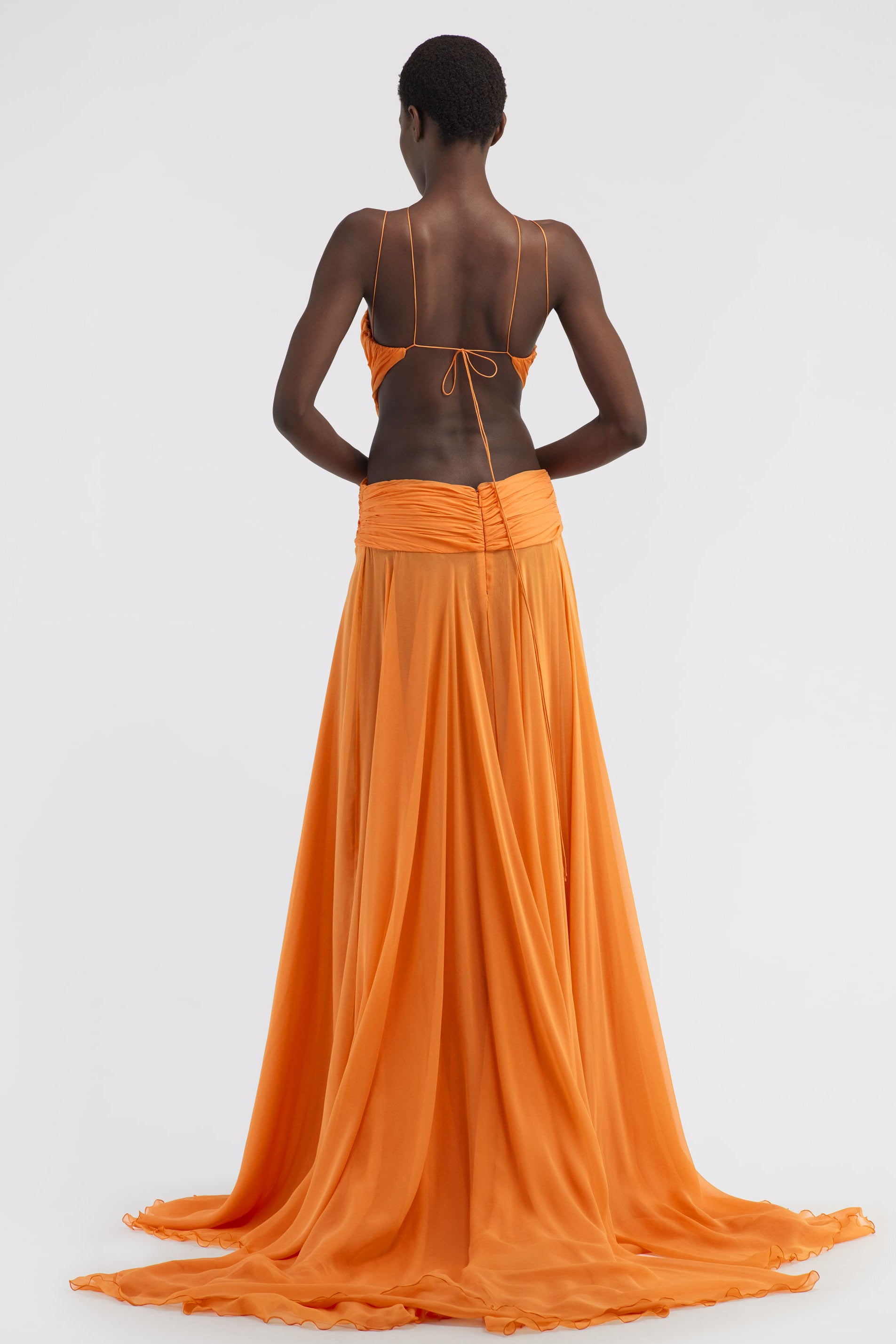 Chiffon Cut-Out Gathering Maxi Dress