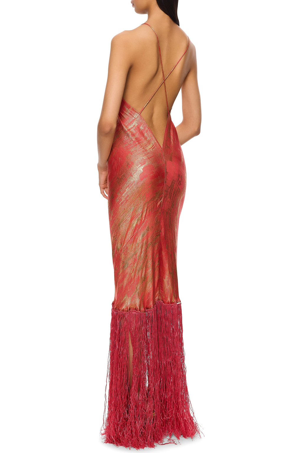 Abstract Print Tassel Slip Maxi Dress