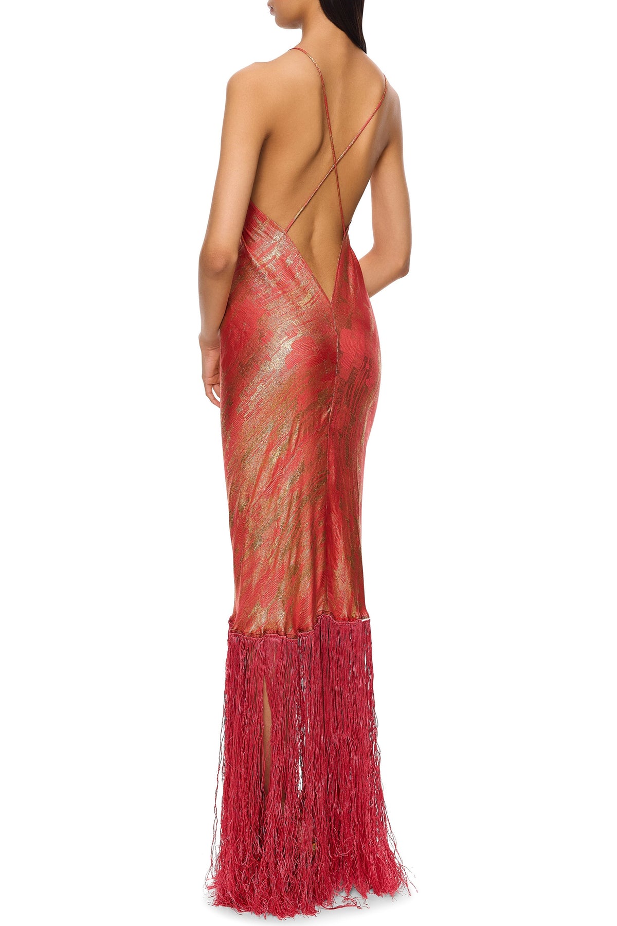 Abstract Print Tassel Slip Maxi Dress