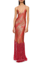 Abstract Print Tassel Slip Maxi Dress