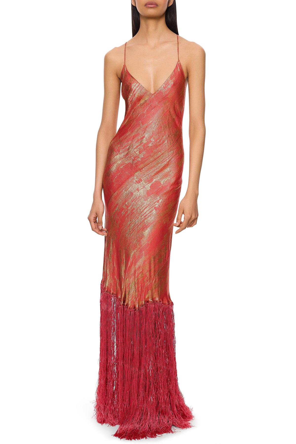 Abstract Print Tassel Slip Maxi Dress