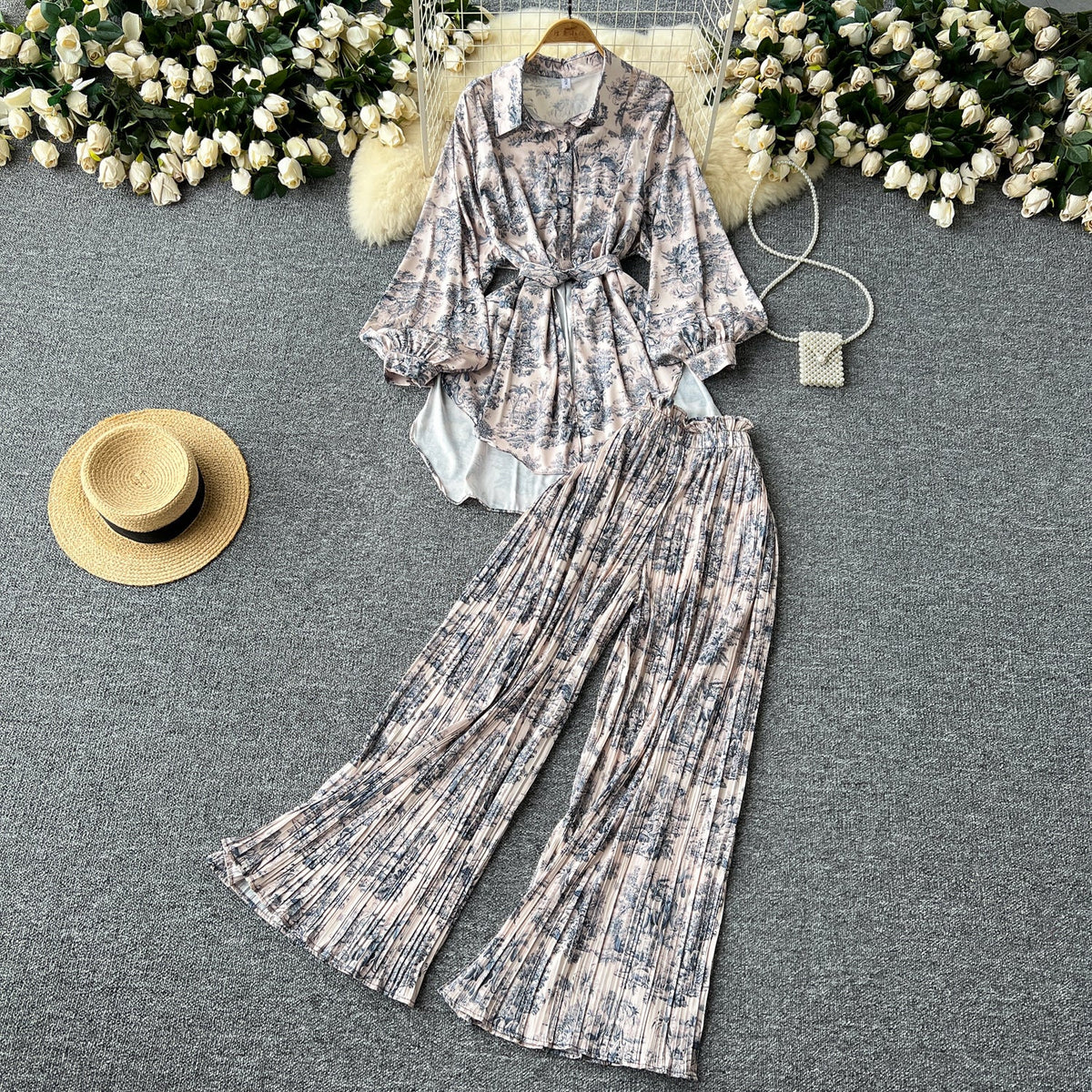 Shirt&Striped Trousers Colorful Printed 2Pcs
