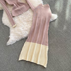 Sweater&Skirt Color-blocking Knitted 2Pcs