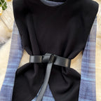 Patchwork Mesh Top&Black Skirt 3Pcs