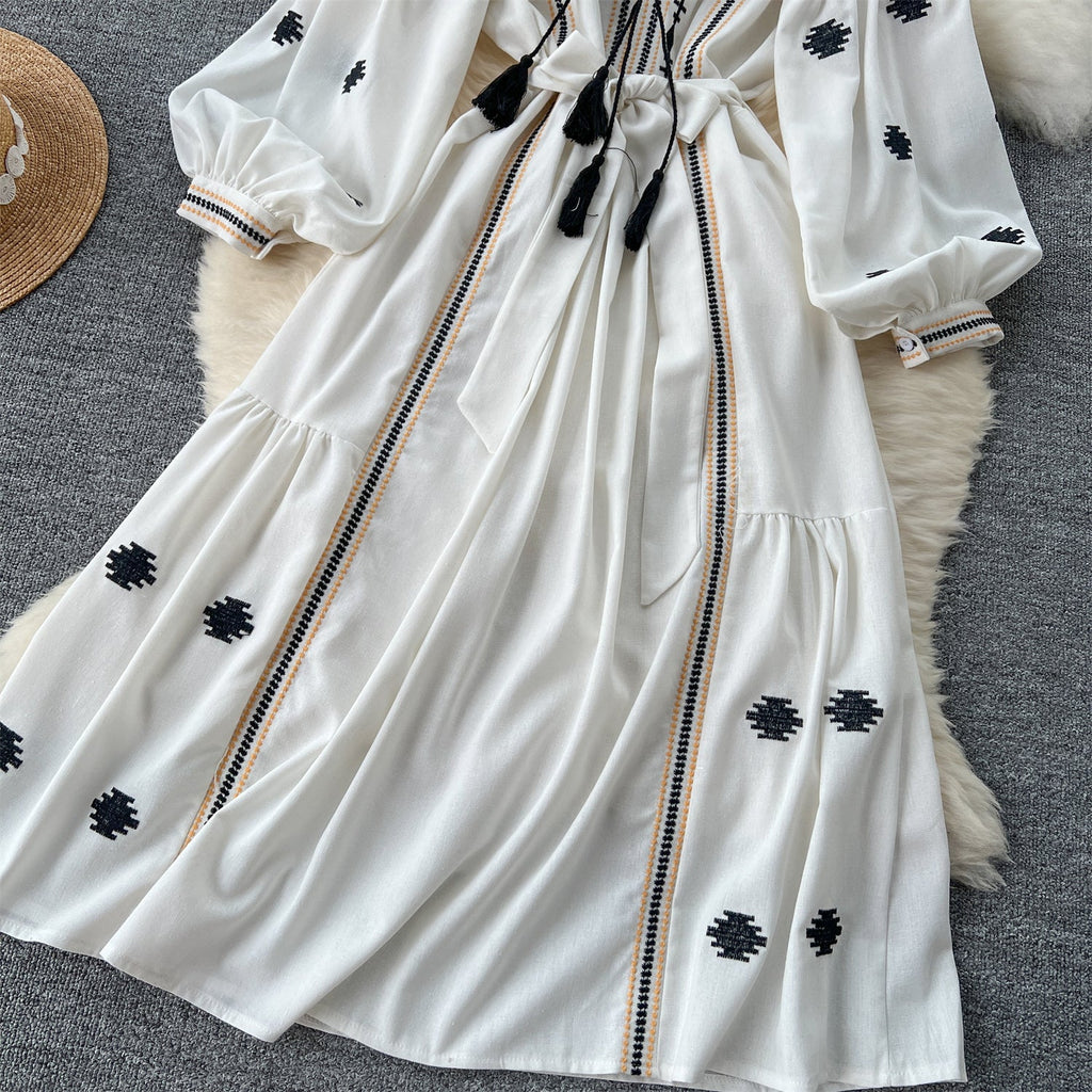 Niche Flared Sleeve Embroidered Dress