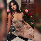 Floral Mesh Split Slip Dress