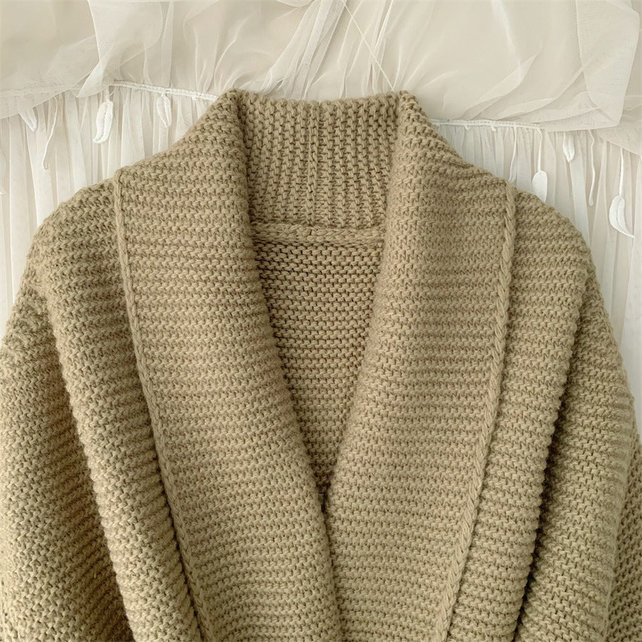 V-neck Lace-up Thick Thread Cardigan