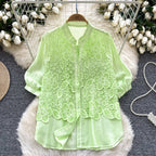 Premium Hollowed Embroidery Lace Shirt