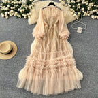 Embroidered 3D Ruffled Mesh Dress