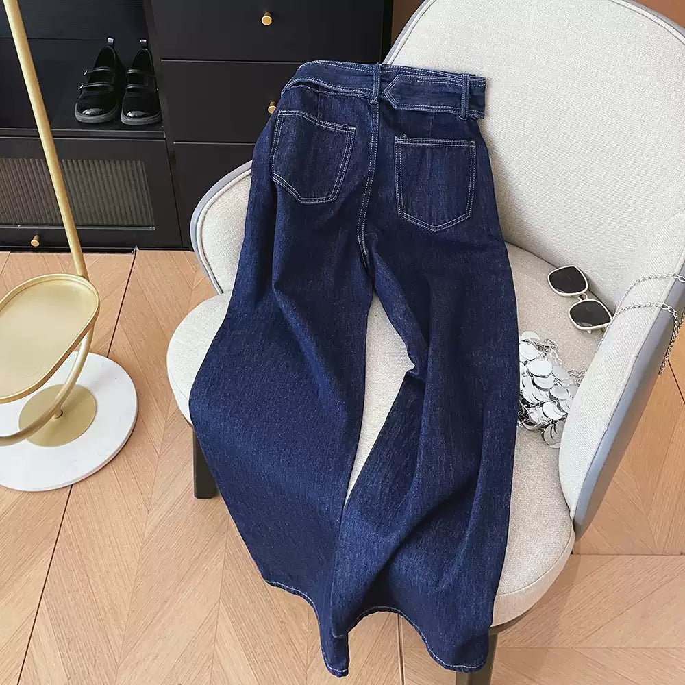 Korean Style Buckled Vintage Blue Jeans
