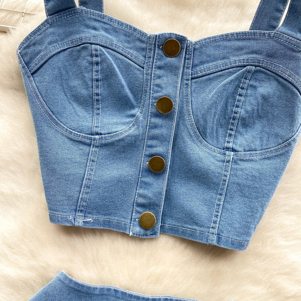 Camisole&Pleated Skirt Denim 2Pcs