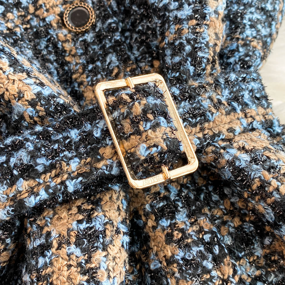 Black Sweater & Plaid Tweed Dress 2Pcs