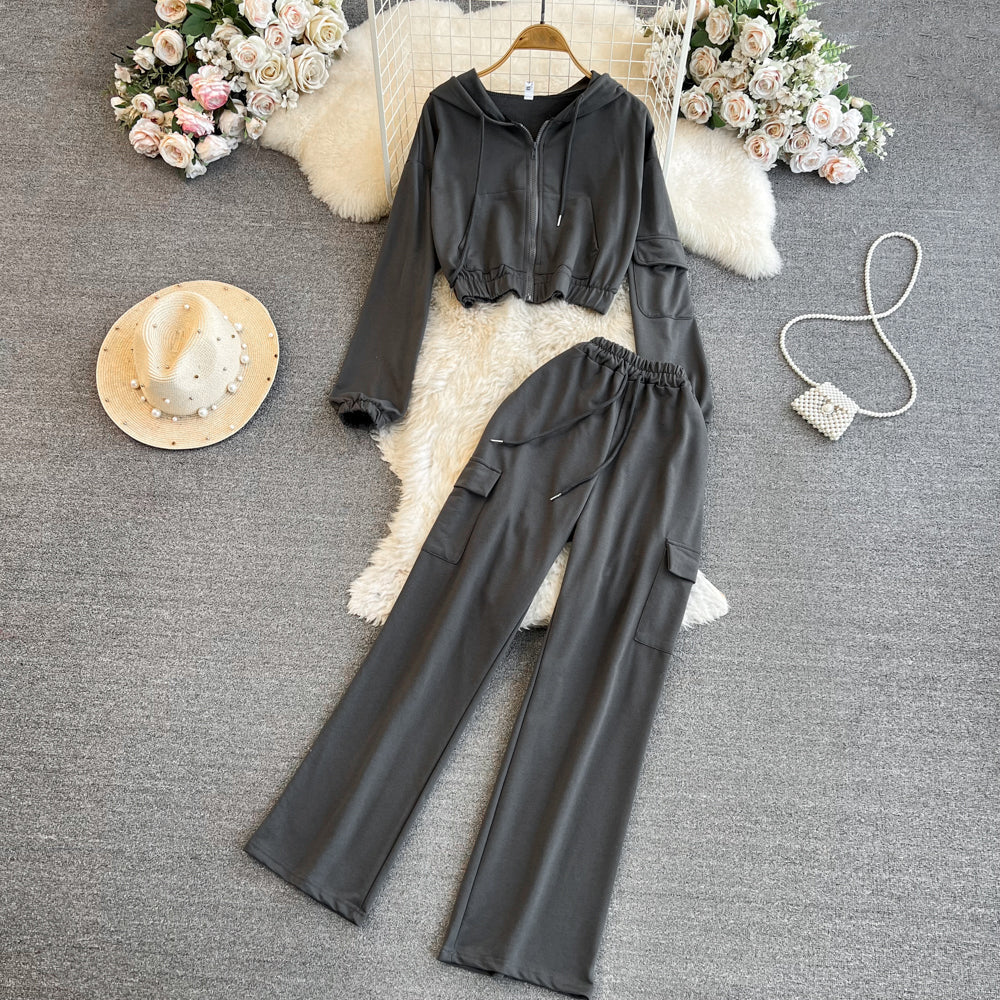 Drawstring Hoodie&Trousers Casual 2Pcs