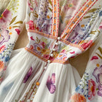 Courtly Deep V-neck Floral Shirt Dress