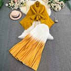 Thickened Cardigan&Gradient Skirt 2Pcs