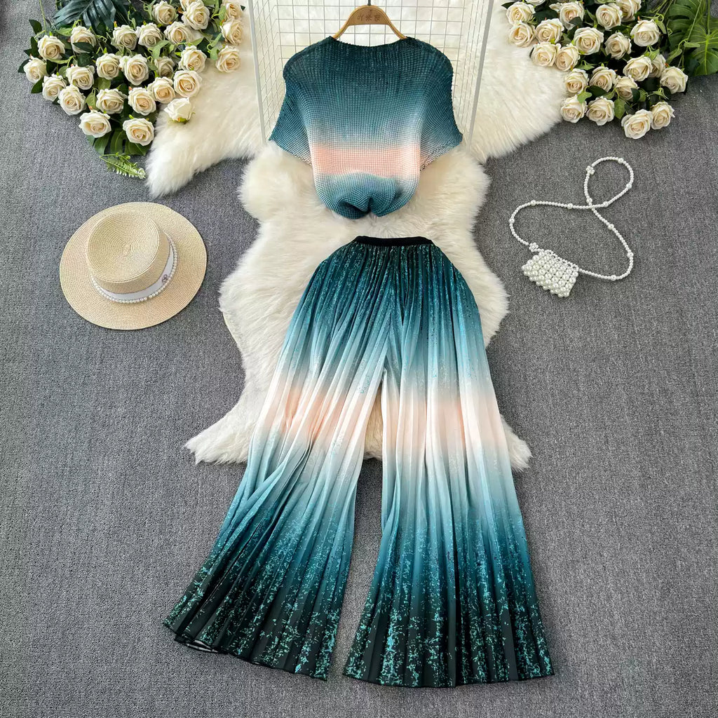 Chiffon T-shirt & Wide-leg Trousers 2Pcs