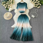 Chiffon T-shirt & Wide-leg Trousers 2Pcs