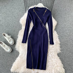 Niche Zipped Patchwork Knitted Dress