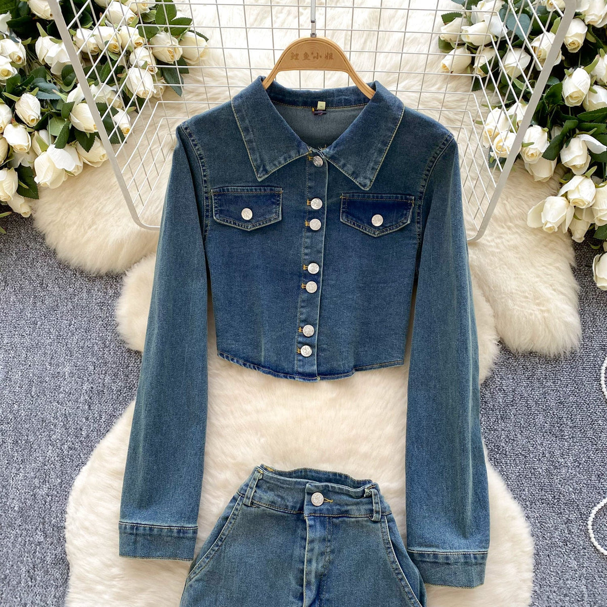 Vintage Denim Shirt & Fishtail Skirt 2Pcs