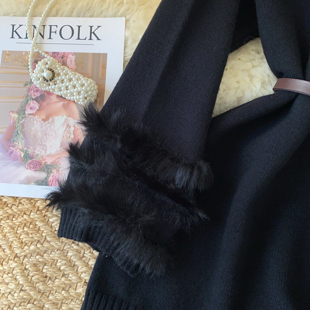 Vintage Furry Cuff Patchwork Sweater