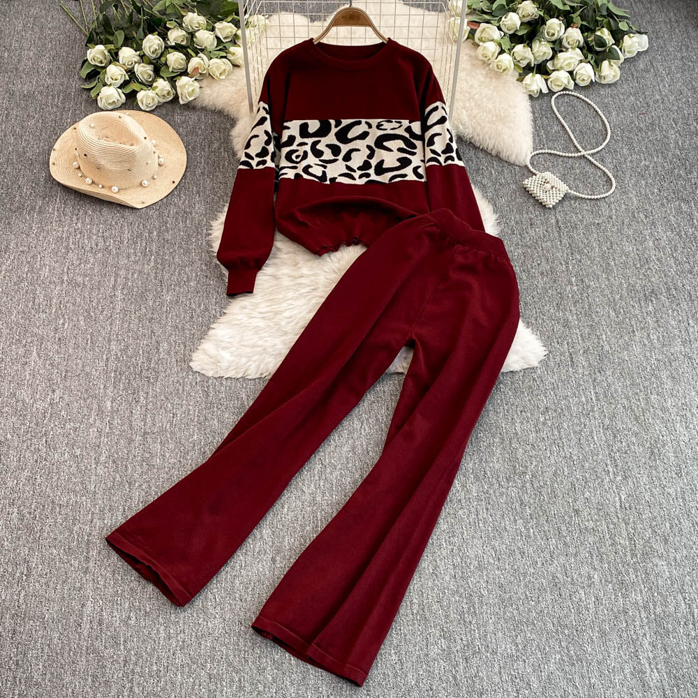 Jacquard Sweater&Trousers Knitted 2Pcs