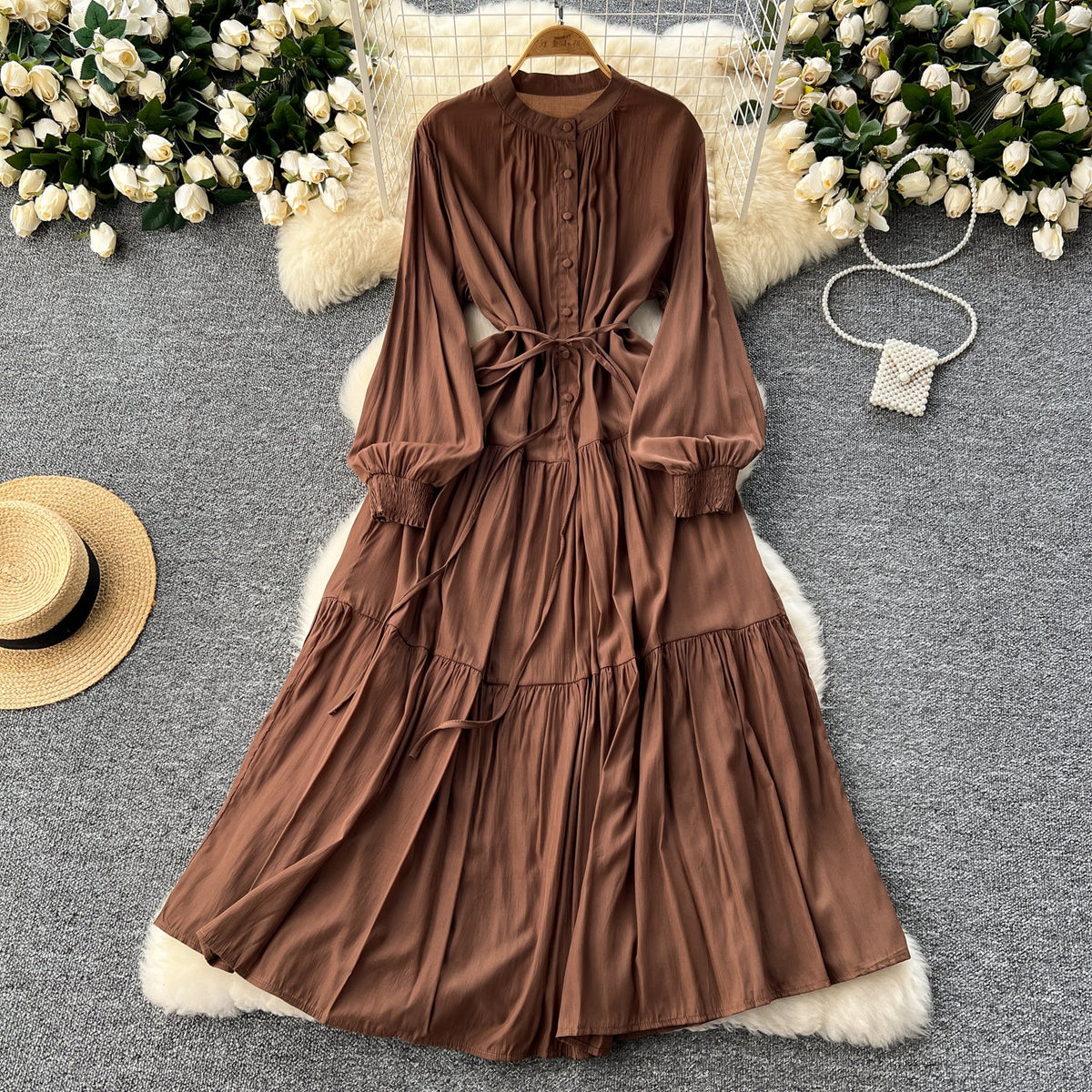 Vintage Solid Color Shirt Dress