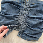 Vintage Denim Pleated Halter Top