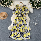 V-neck Pattern Printed Vintage Dress