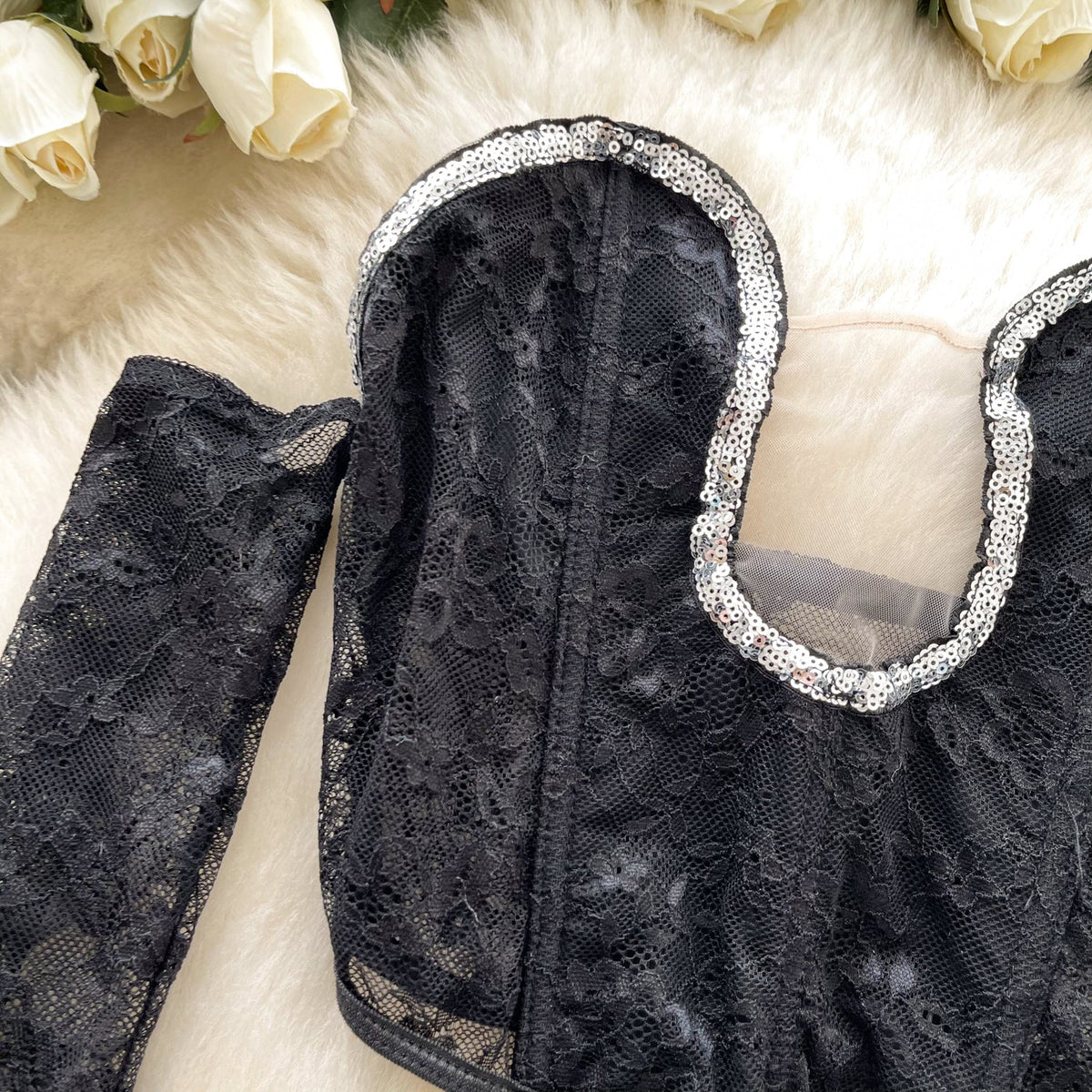 Irregular Design Sequined Mesh Top