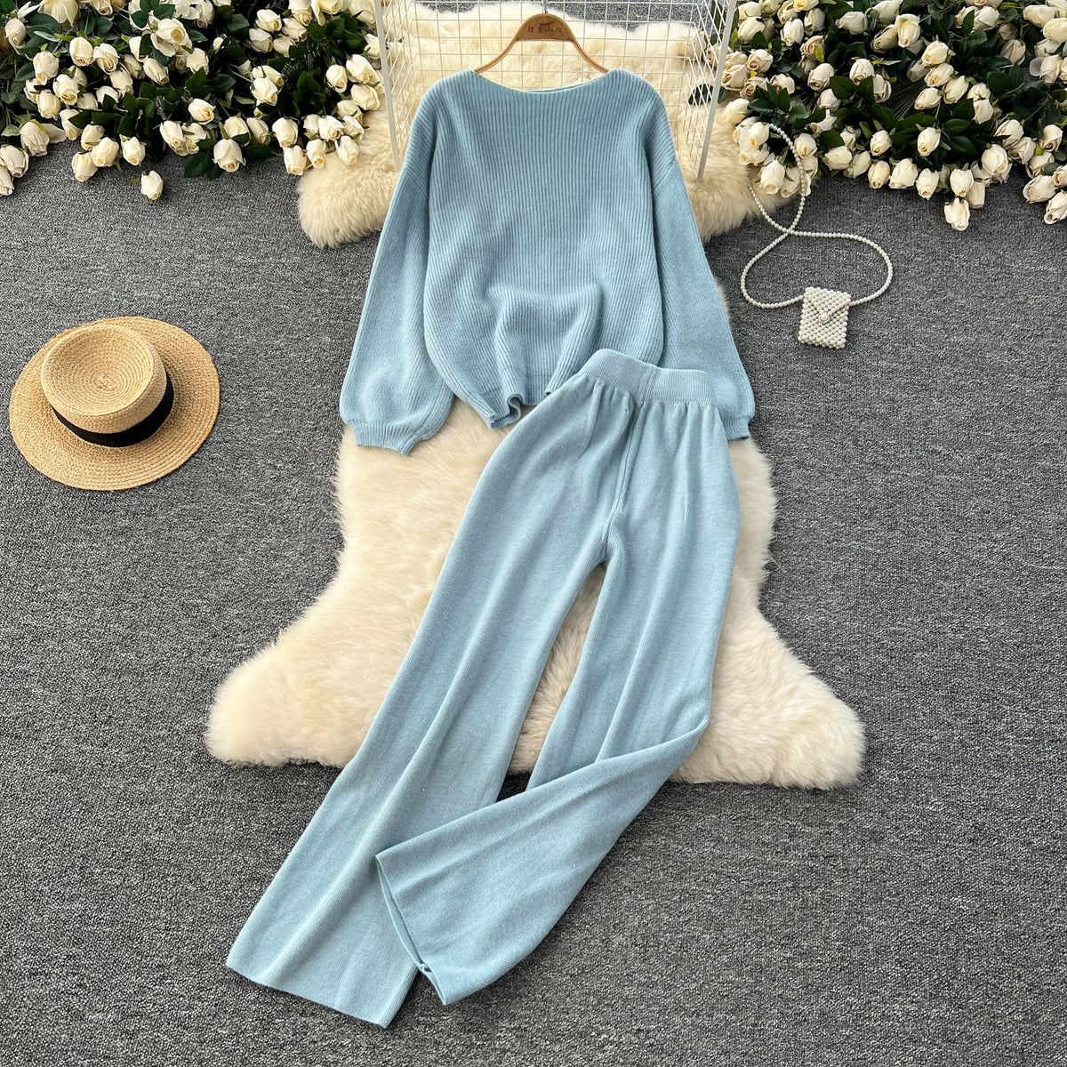 Loose Sweater&Half-body Skirt 2Pcs