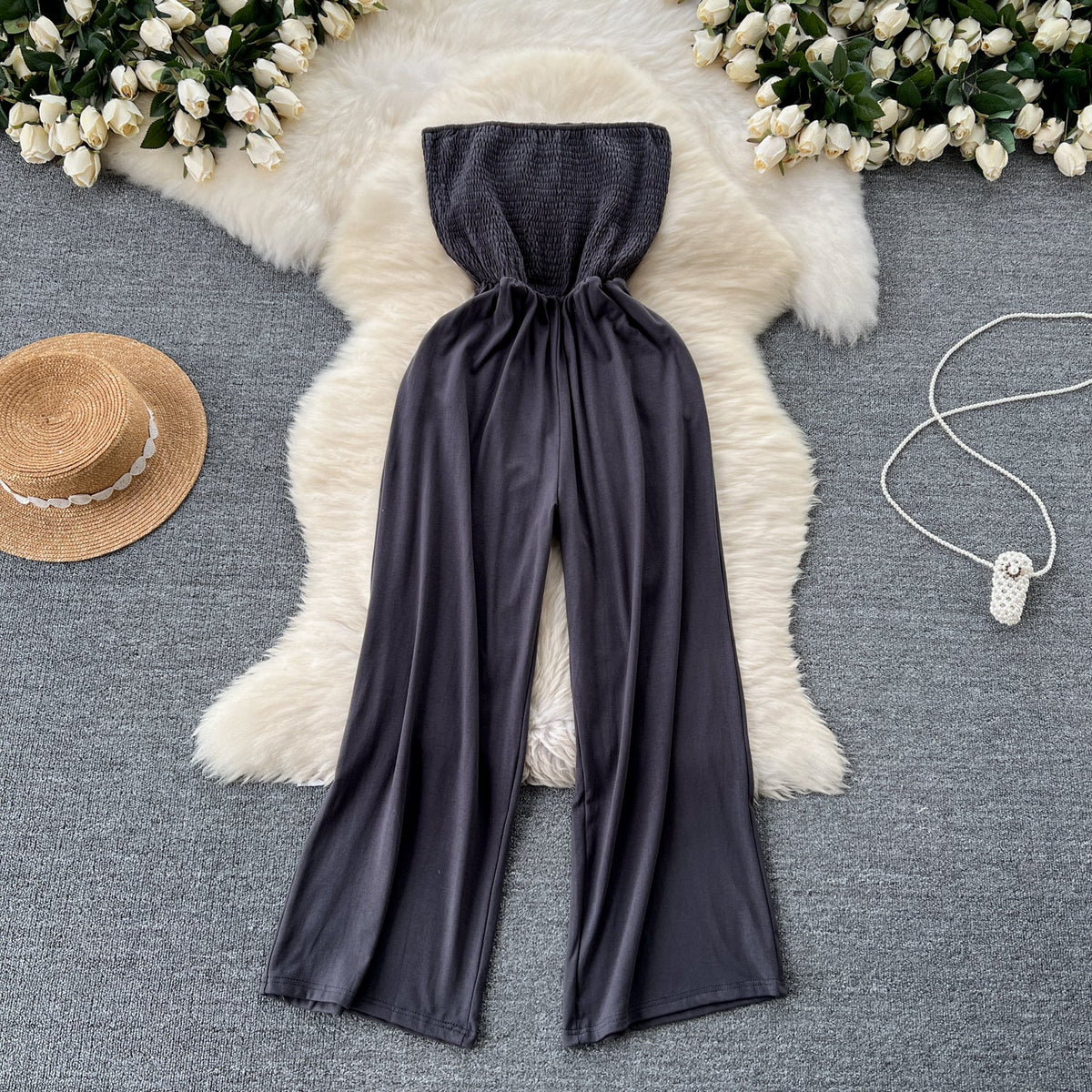 Chic Strapless Solid Color Jumpsuit