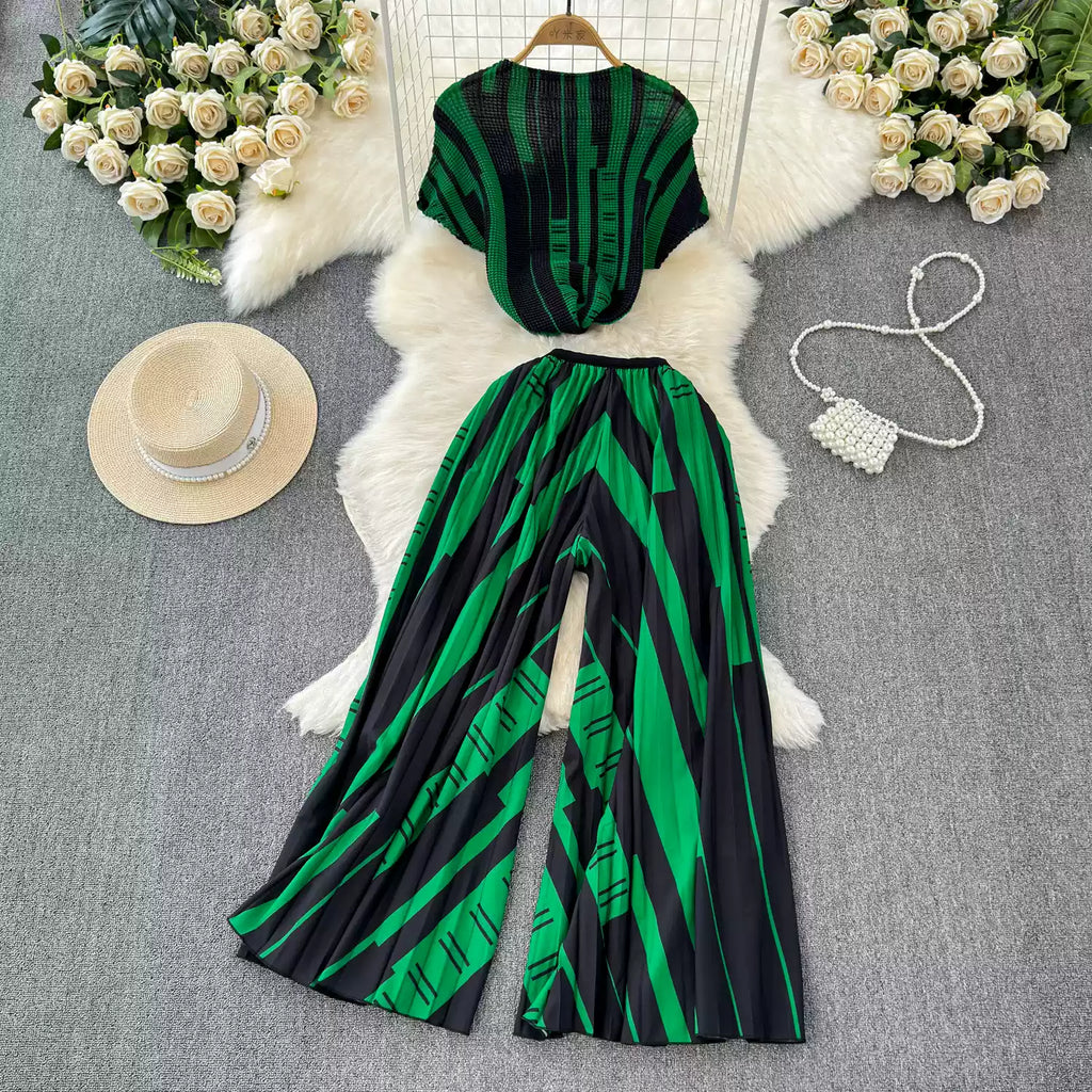 Chiffon T-shirt & Wide-leg Trousers 2Pcs