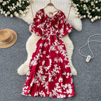 V-neck Pattern Printed Vintage Dress