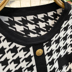 French Style Houndstooth Knitted Dress