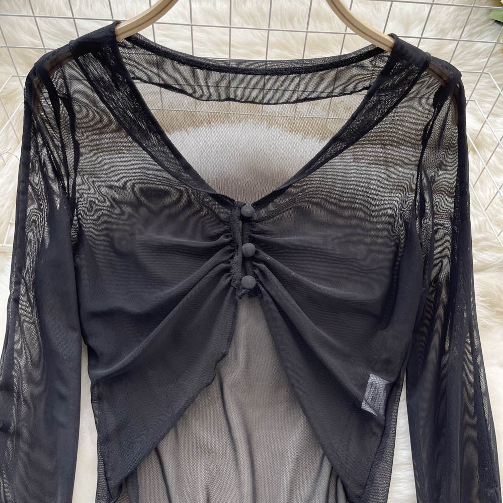 Vintage V-neck Sunscreen Black Cardigan