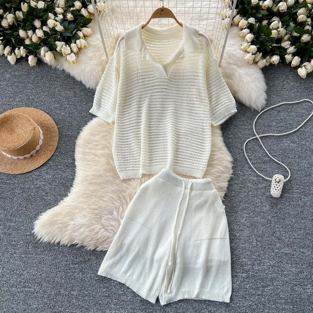 Oversized Knitwear&Shorts Casual 2Pcs