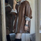 Vintage Patchwork Brown PU Jacket