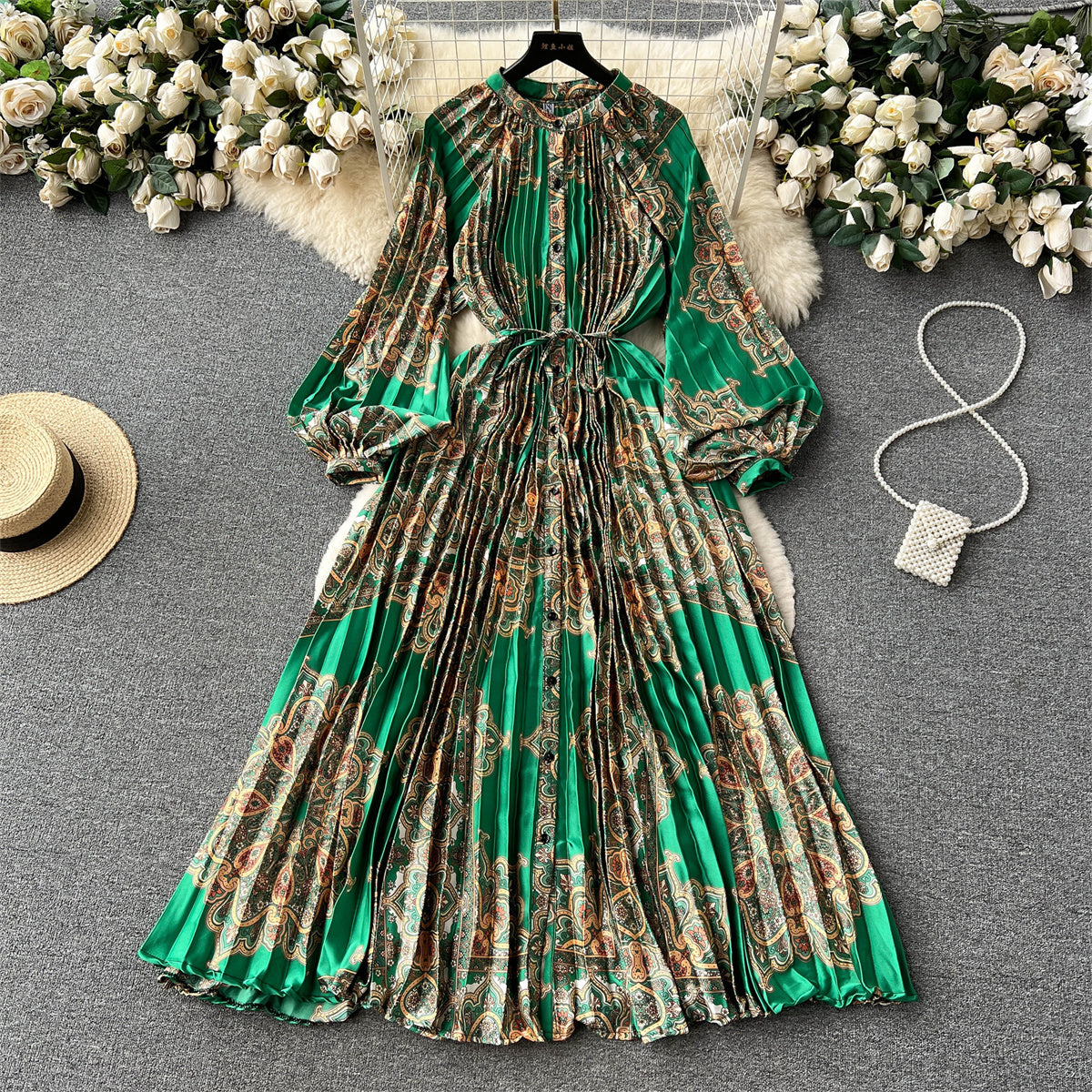 Crew Neck Floral Printed Shirt Dress