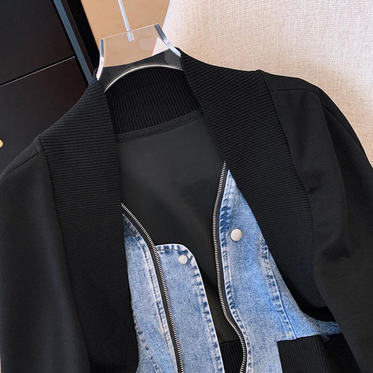 Niche Zipped Denim Patchwork Cardigan
