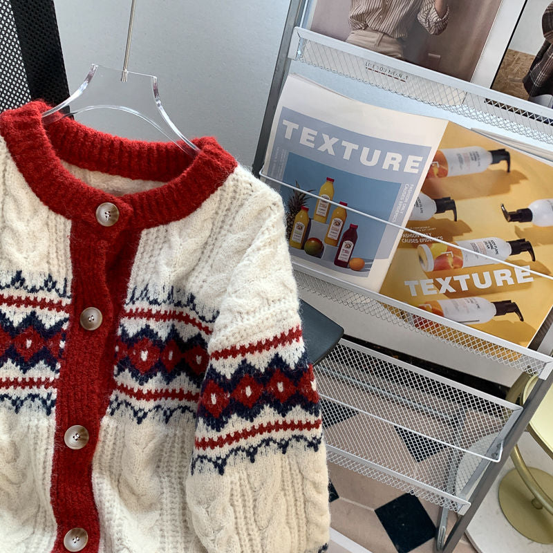 Christmas Embroidered Single-breasted Cardigan