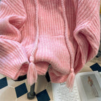 Vintage Thermal Drawstring Hooded Sweater