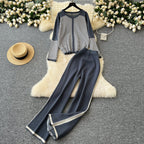 V-neck Sweater&Trousers Striped 2Pcs
